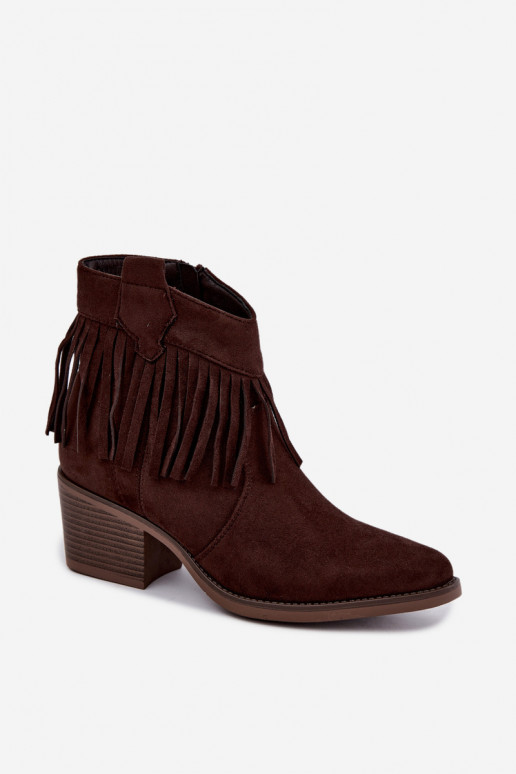 Bottines cowboy chocolat avec franges Elisya