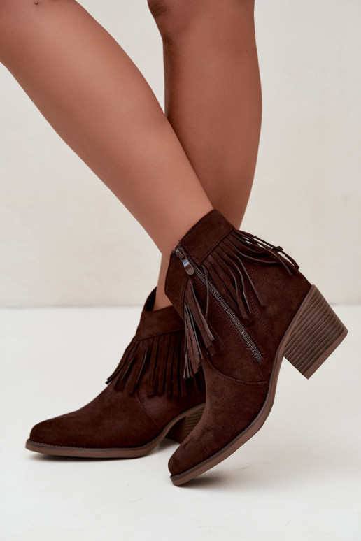 Bottines cowboy chocolat avec franges Elisya