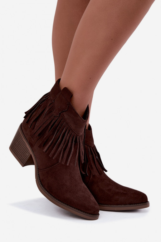 Bottines cowboy chocolat avec franges Elisya