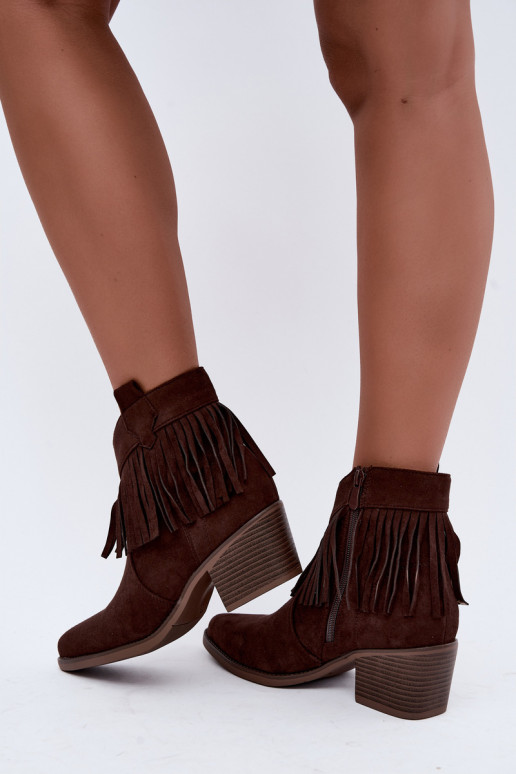 Bottines cowboy chocolat avec franges Elisya
