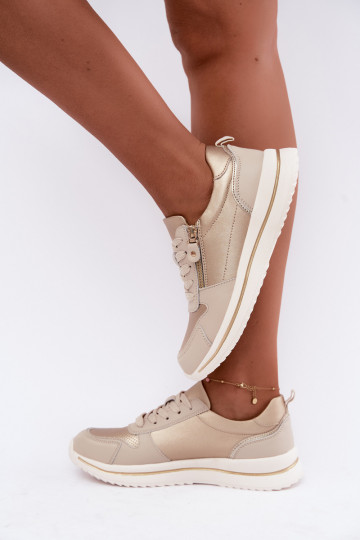Baskets en cuir avec fermeture éclair décorative couleur or-beige Oselia 2