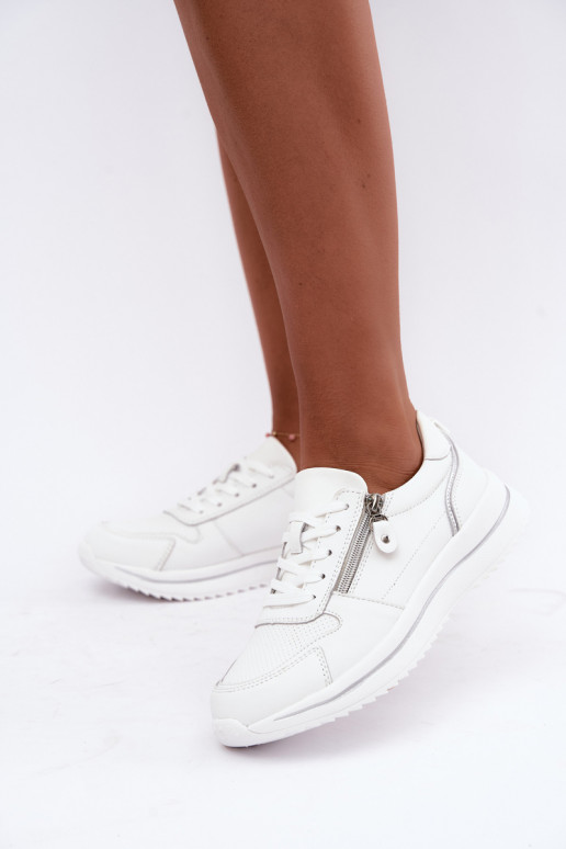 Baskets en cuir avec fermeture éclair décorative blanche Oselia