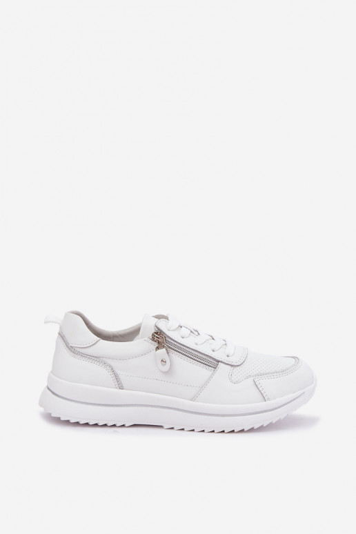 Baskets en cuir avec fermeture éclair décorative blanche Oselia