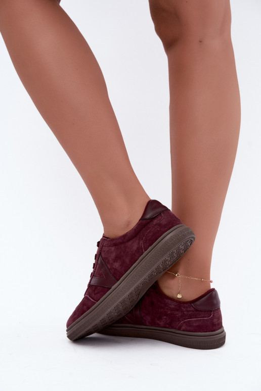 Sneakers en cuir et daim bordeaux Cariva
