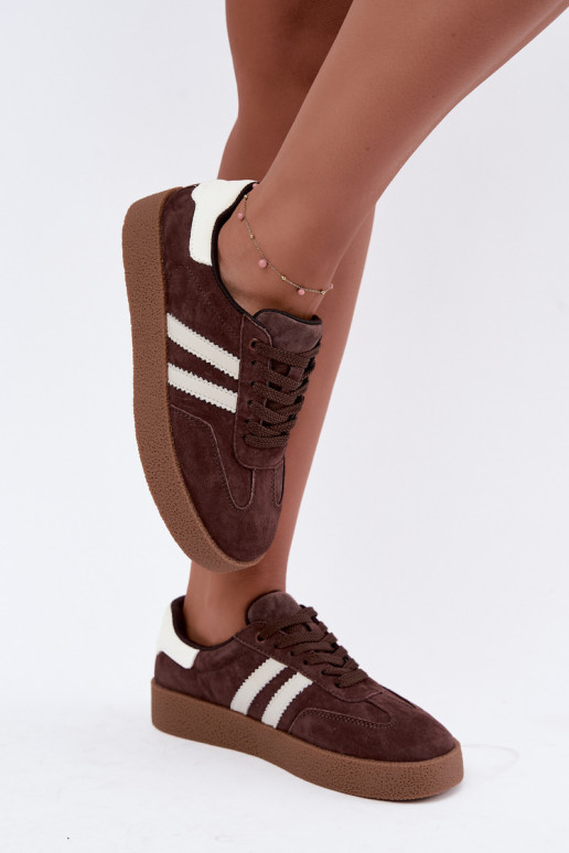 Sneakers en daim chocolat et blanc Bellmont