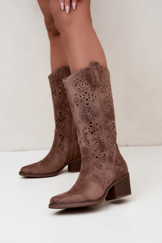 Bottes longues de style cowboy brunes avec découpes Garena