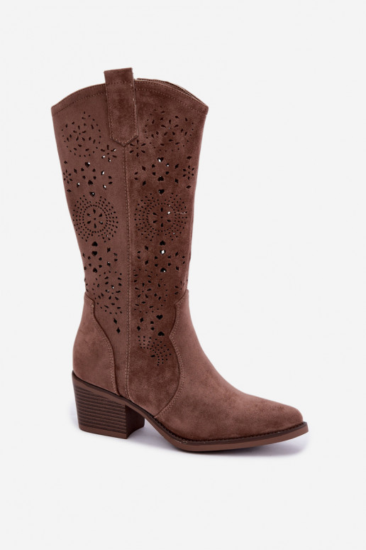 Bottes longues de style cowboy brunes avec découpes Garena