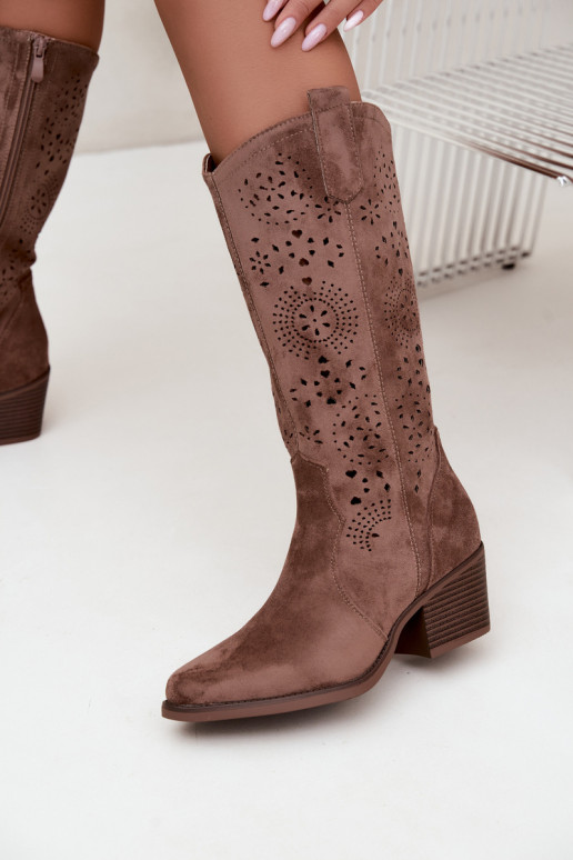 Bottes longues de style cowboy brunes avec découpes Garena
