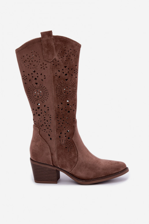 Bottes longues de style cowboy brunes avec découpes Garena