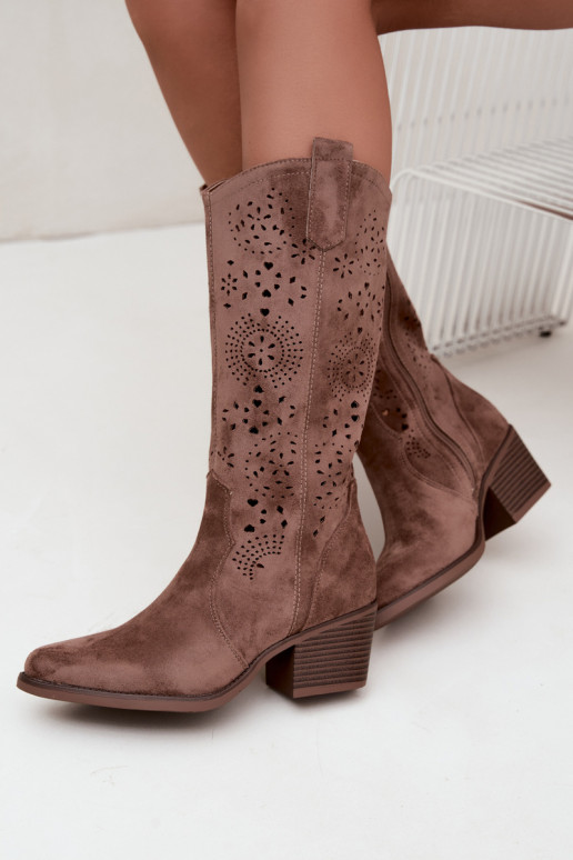 Bottes longues de style cowboy brunes avec découpes Garena