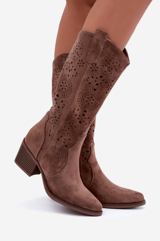 Bottes longues de style cowboy brunes avec découpes Garena