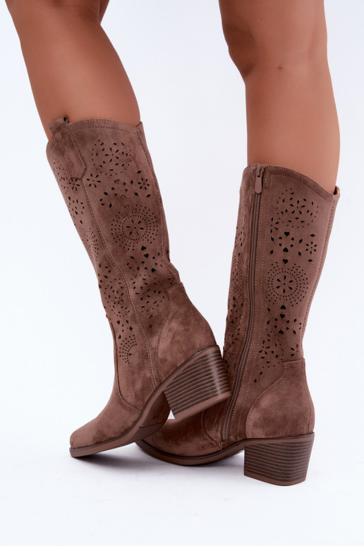 Bottes longues de style cowboy brunes avec découpes Garena