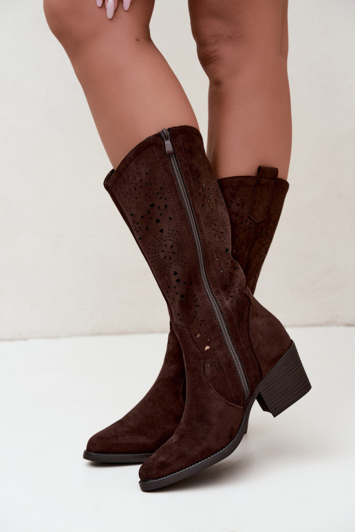 Bottes cowboy à talons découpées CzekoladoĮe Garena