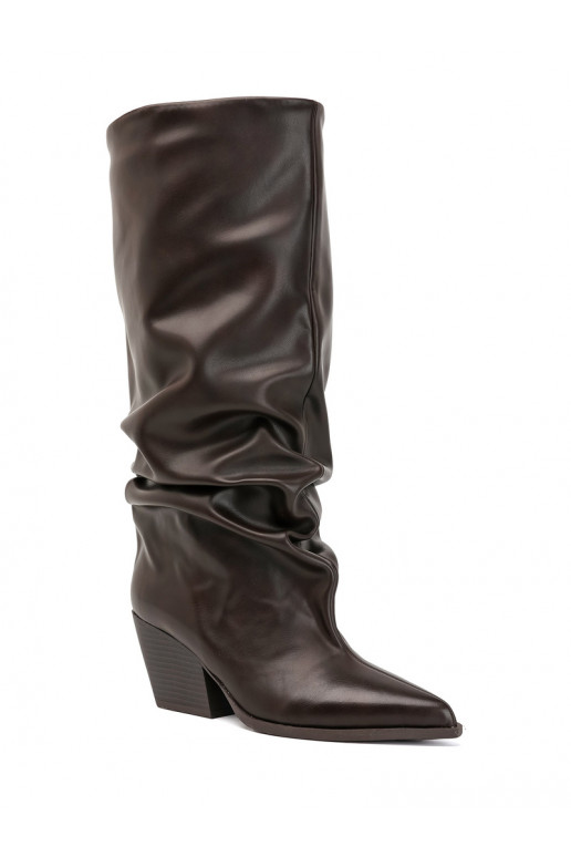 Bottes hautes pour femmes avec tige courbée et talons en couleur chocolat Durela