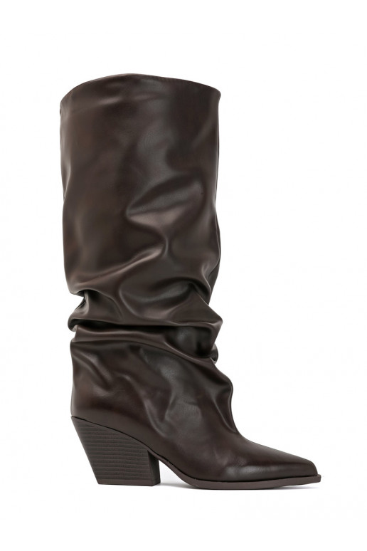 Bottes hautes pour femmes avec tige courbée et talons en couleur chocolat Durela