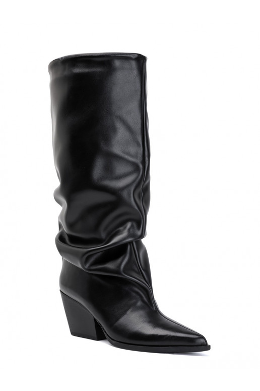 Bottes hautes pour femmes avec tige courbée et talons en couleur noire Durela