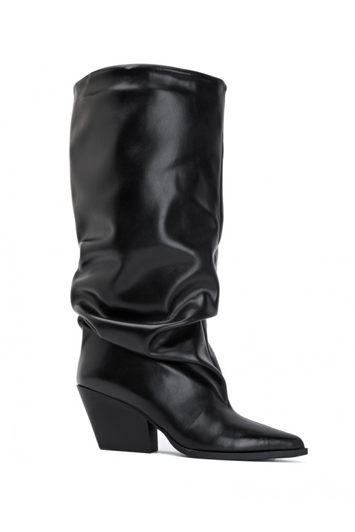 Bottes hautes pour femmes avec tige courbée et talons en couleur noire Durela
