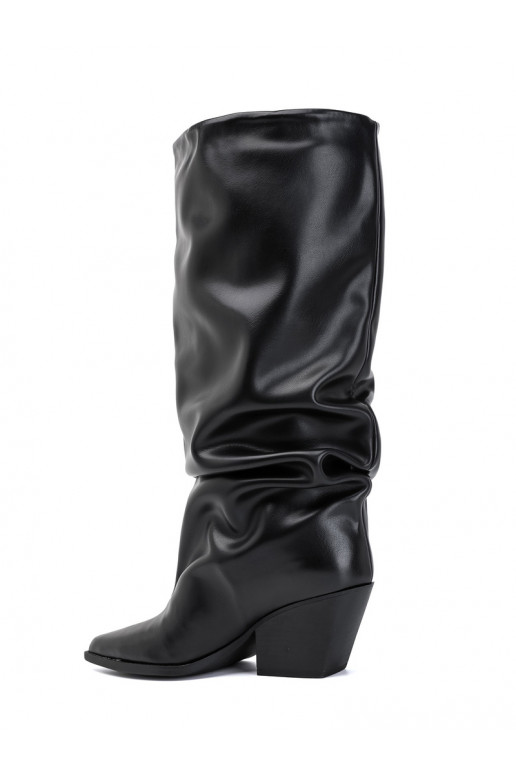 Bottes hautes pour femmes avec tige courbée et talons en couleur noire Durela
