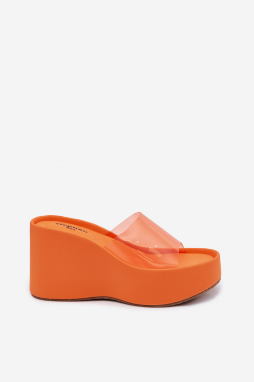 Chaussons orange pour femmes avec des brides transparentes Zolretia
