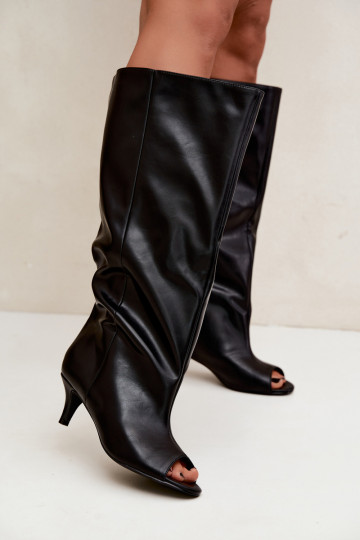 Bottes hautes à bouts ouverts sur un talon fin en cuir synthétique noir Velise 2