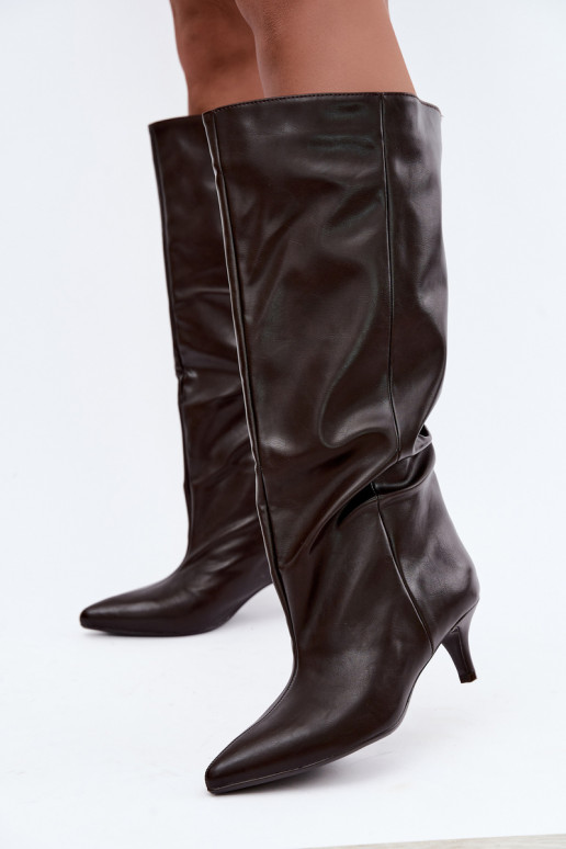 Bottines à talons en suède synthétique chocolat Desya
