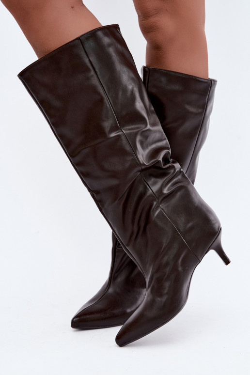 Bottines à talons en suède synthétique chocolat Desya