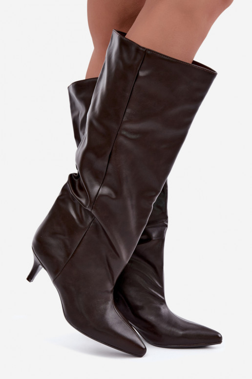 Bottines à talons en suède synthétique chocolat Desya
