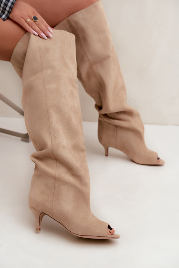 Bottes hautes avec tige haute et bouts ouverts en sable Henya