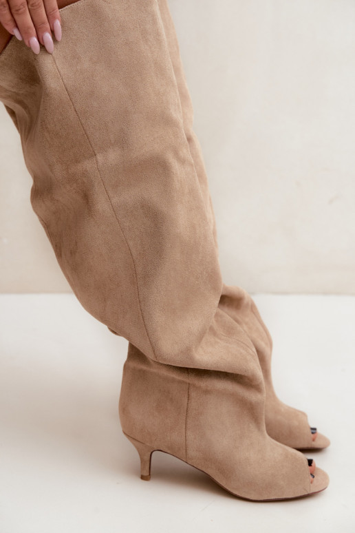 Bottes hautes avec tige haute et bouts ouverts en sable Henya