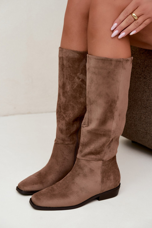 Bottes hautes pour femmes à petit talon en sable Feretta