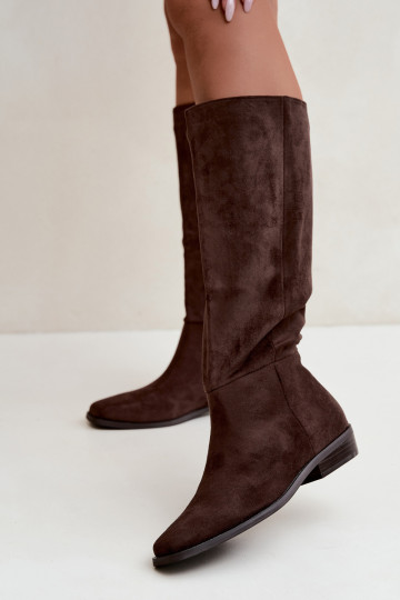 Bottes hautes pour femmes à petit talon en chocolat Feretta 2
