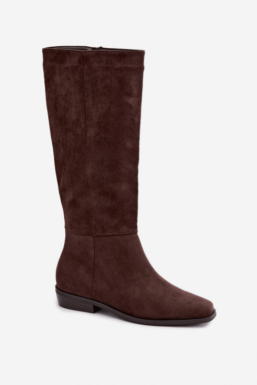 Bottes hautes pour femmes à petit talon en chocolat Feretta