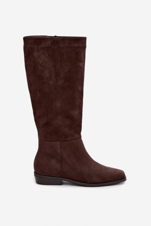 Bottes hautes pour femmes à petit talon en chocolat Feretta