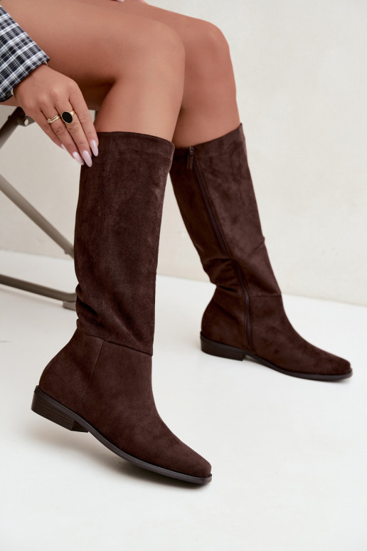 Bottes hautes pour femmes à petit talon en chocolat Feretta