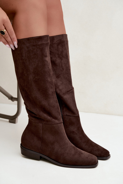 Bottes hautes pour femmes à petit talon en chocolat Feretta