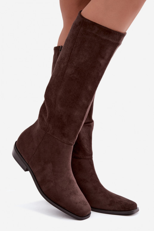 Bottes hautes pour femmes à petit talon en chocolat Feretta