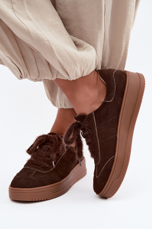 Baskets en faux daim avec fourrure et lacets Kobbo 79655 chocolat