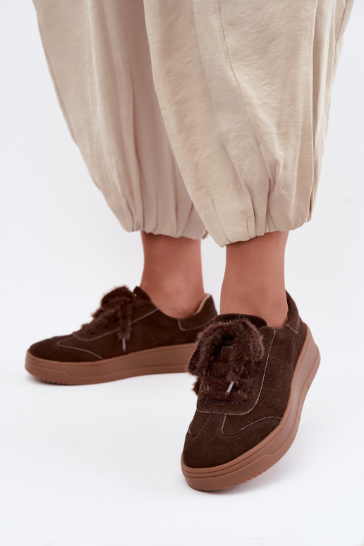 Baskets en faux daim avec fourrure et lacets Kobbo 79655 chocolat
