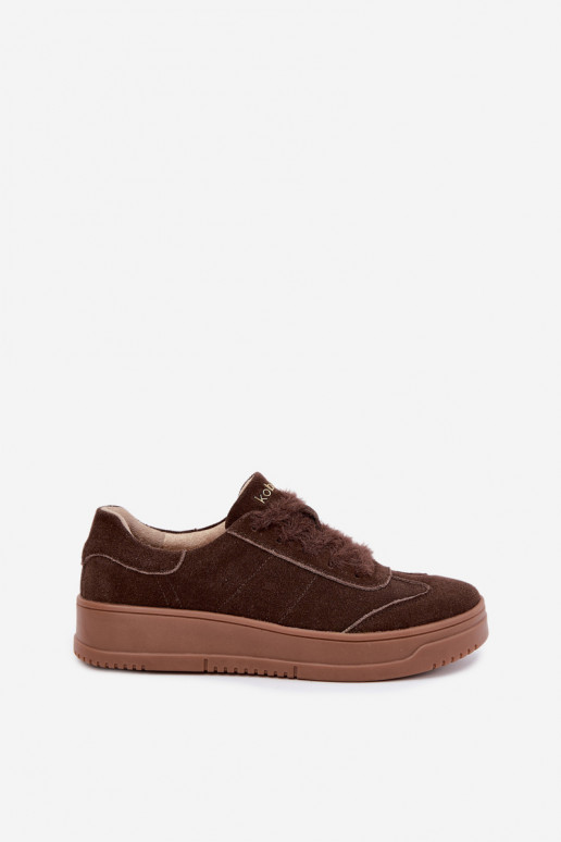 Baskets en faux daim avec fourrure et lacets Kobbo 79655 chocolat