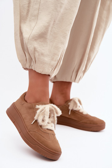 Baskets en faux daim avec fourrure et lacets Kobbo 79655 marron 2