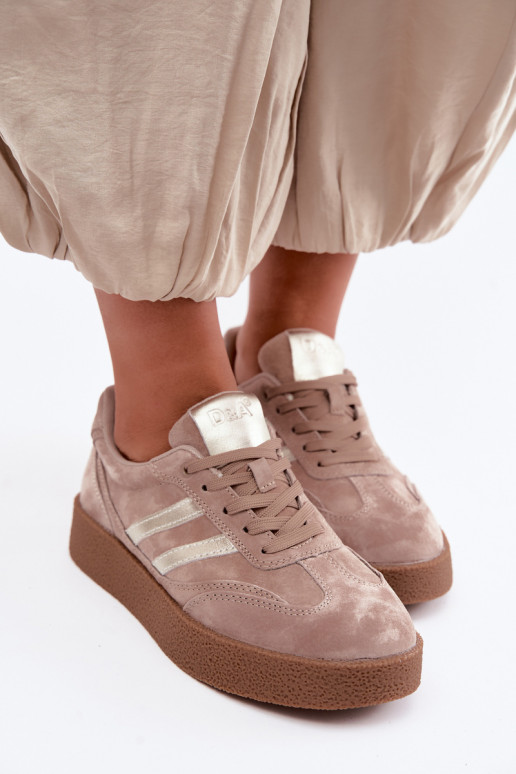 Baskets en cuir pour femmes avec plateforme D&A LR62-7107 sable