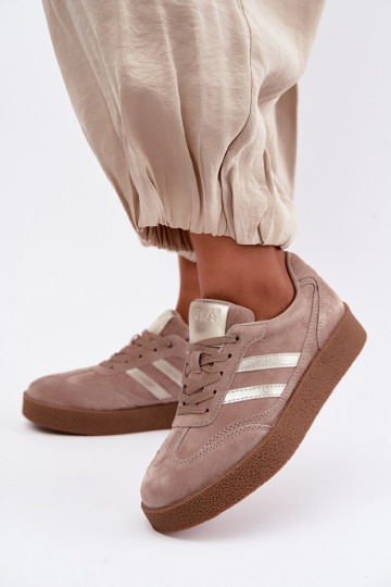 Baskets en cuir pour femmes avec plateforme D&A LR62-7107 sable 2