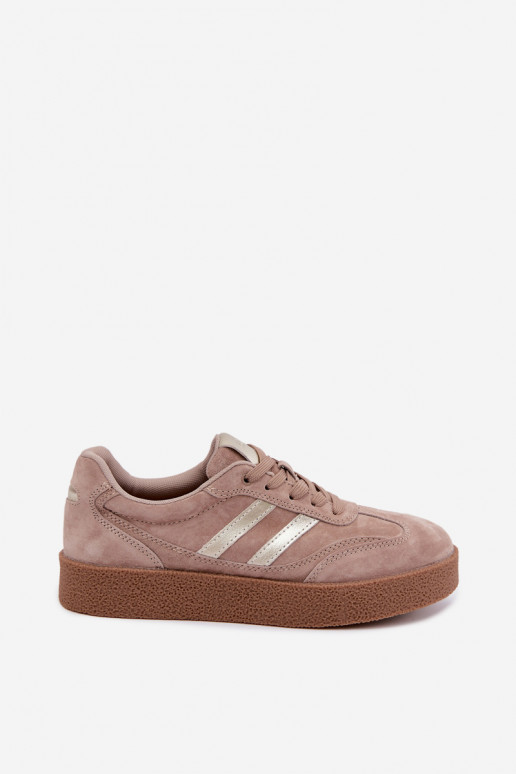 Baskets en cuir pour femmes avec plateforme D&A LR62-7107 sable