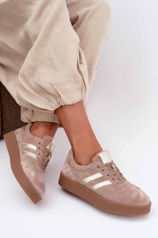 Baskets en cuir pour femmes avec plateforme D&A LR62-7107 sable