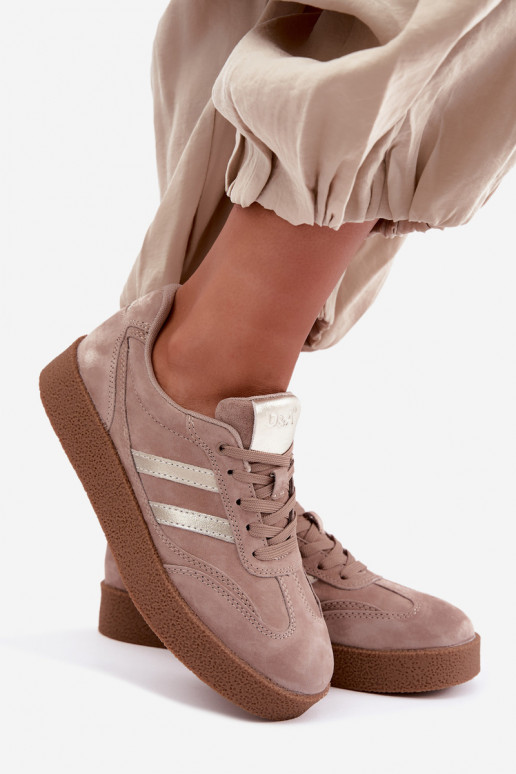 Baskets en cuir pour femmes avec plateforme D&A LR62-7107 sable