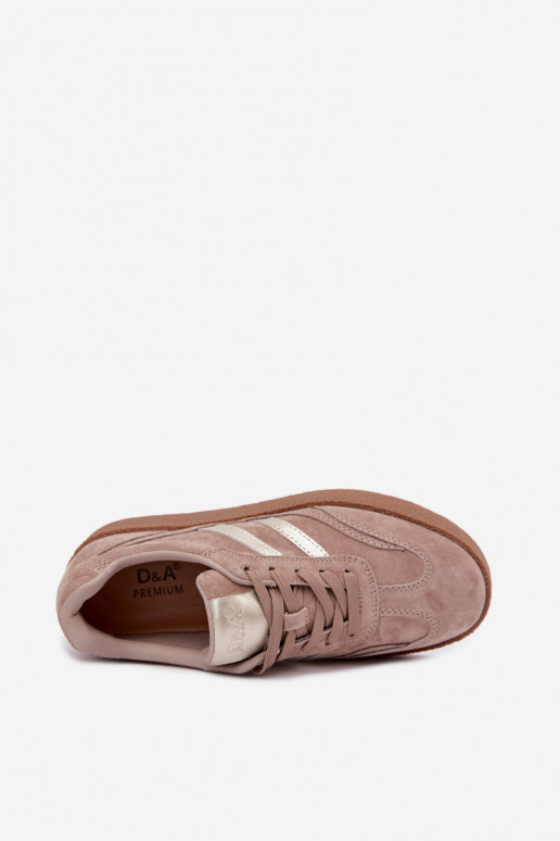 Baskets en cuir pour femmes avec plateforme D&A LR62-7107 sable