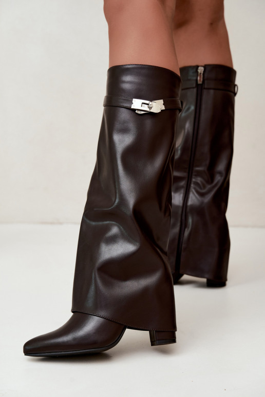 Bottes hautes pour femmes avec tige cousue et talons chocolat Salia