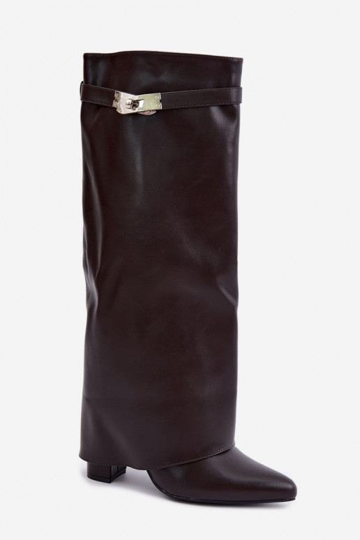 Bottes hautes pour femmes avec tige cousue et talons chocolat Salia