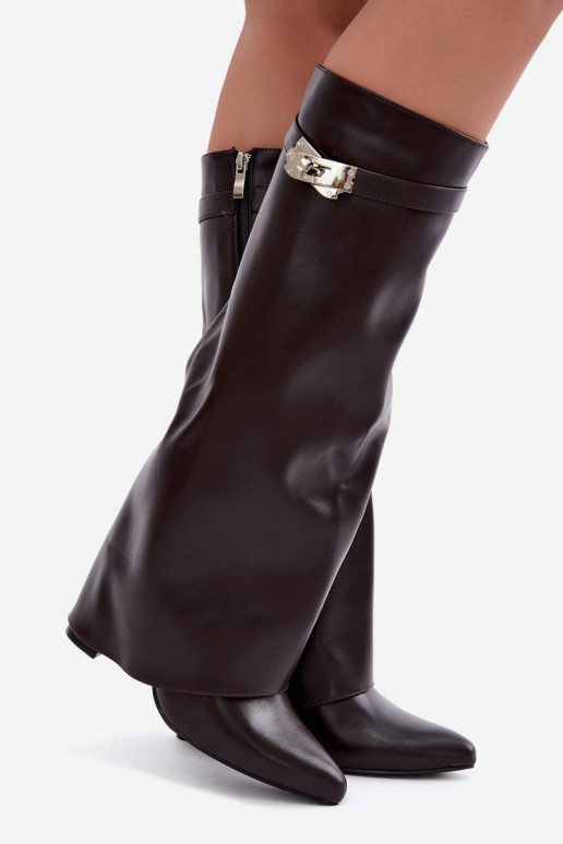 Bottes hautes pour femmes avec tige cousue et talons chocolat Salia