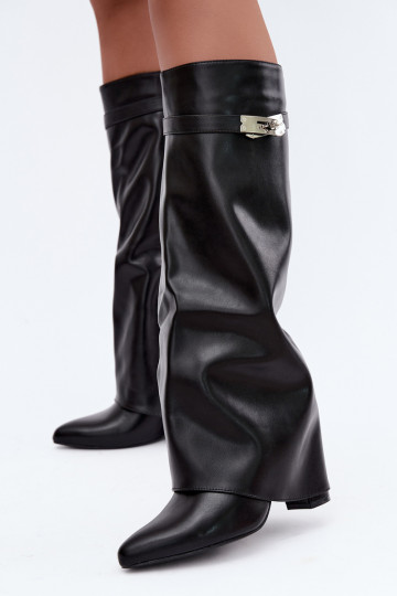 Bottes hautes pour femmes avec tige cousue et talons noirs Salia 2